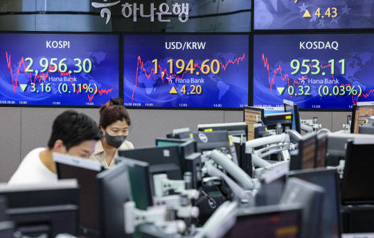 지난 8일 오후 서울 중구 하나은행 본점 딜링룸                                                                       연합뉴스